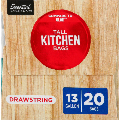 Essential Everyday Tall Kitchen Bags, Drawstring, 13 Gallon - 20 bags