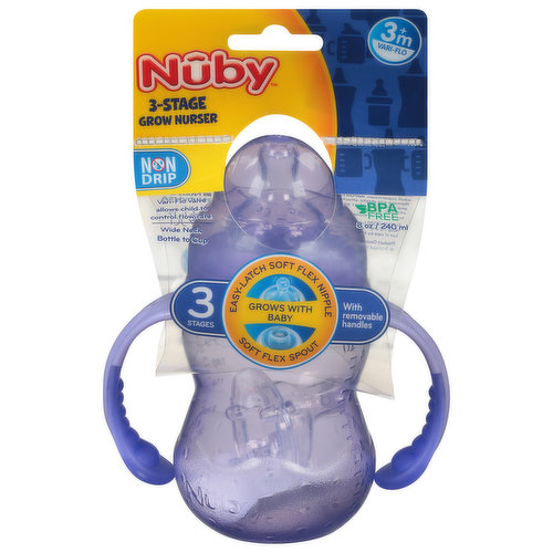 Nuby Grow Nurser, 3-Stage, Non-Drip, 8 Ounce, 3+ Months