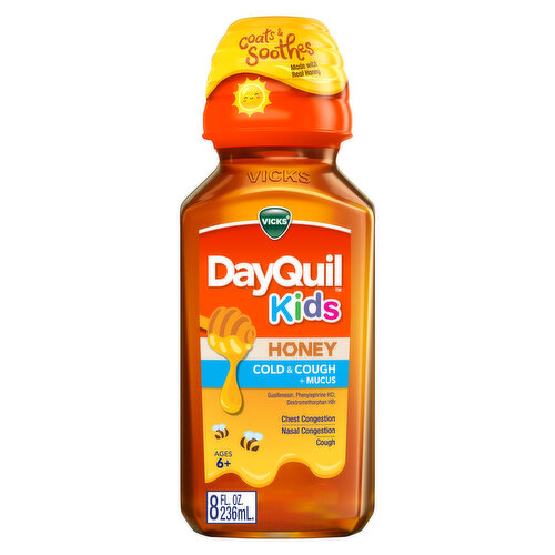 Vicks Vicks Kids DayQuil Honey Cold & Cough + Mucus Relief, 8 FL OZ