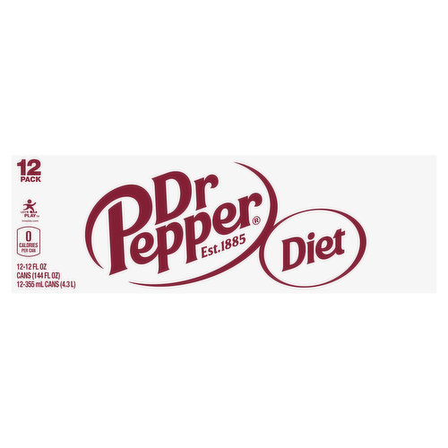 Dr Pepper Soda, Diet, 12 Pack