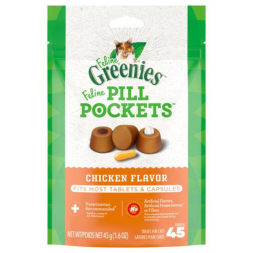 Greenies Pill Pockets Treats for Cats, Chicken Flavor, Feline