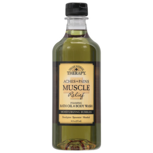 Village Naturals Therapy Bath Oil & Body Wash, Foaming, Aches + Pains, Muscle Relief