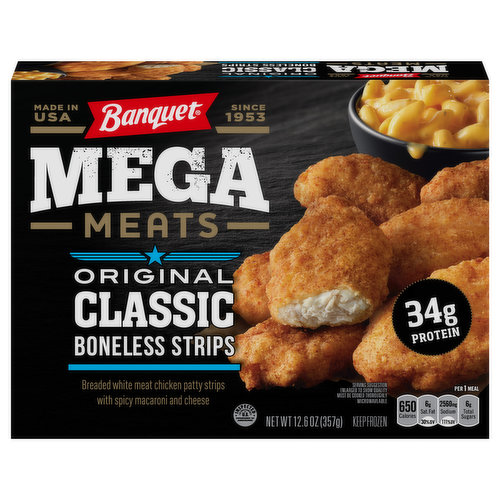 Banquet Mega Meats Mega Meats Boneless Chicken Strips With Spicy Mac & Cheese Frozen Meal