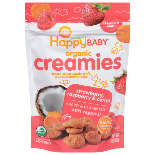 HappyBaby Creamies, Organic, Strawberry, Raspberry & Carrot, Crawling Baby