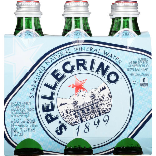 San Pellegrino Sparkling Natural Mineral Water 8.45oz Glass Bottle (Pack of 10)