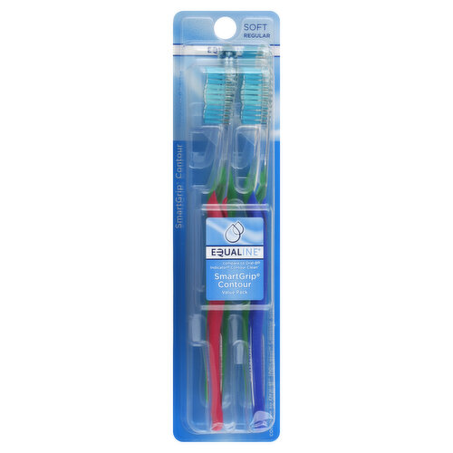 Equaline SmartGrip Contour Toothbrushes, Regular, Soft, Value Pack