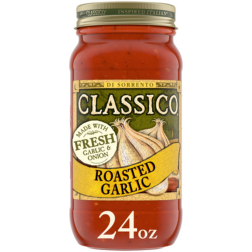Deliver authentic Italian flavor to your family’s favorite recipes with Classico Roasted Garlic Pasta Sauce. Our sauce is easy to prepare and offers a rich, flavorful taste. Our sauce combines tomatoes with roasted garlic and fresh onions. Simply simmer and serve our sauce with your favorite pasta for a delicious meal. Use our gluten-free red sauce for your roasted garlic salmon, baked pasta or lasagna. You can even try our Italian-style tomato sauce as a dipping sauce for mozzarella sticks or garlic bread. Be sure to refrigerate our 24-ounce jar of sauce after opening. Classico has a flavor for everyone in your family, from Roasted Garlic Pasta Sauce to Creamy Alfredo Pasta Sauce.