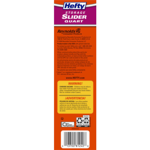 Hefty Slider Bags, Storage, Quart, Value Pack