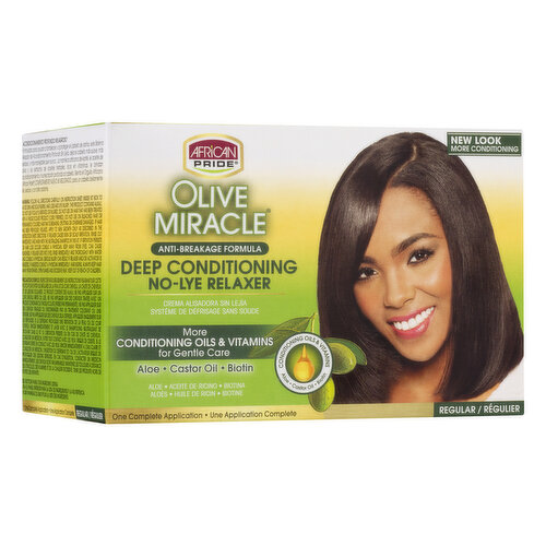 African Pride Olive Miracle Deep Conditioning Anti-Breakage No-Lye Relaxer Kit, Regular