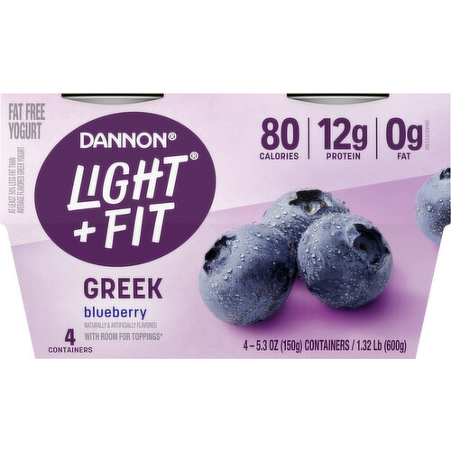 Dannon Light + Fit Yogurt, Fat Free, Blueberry, Greek