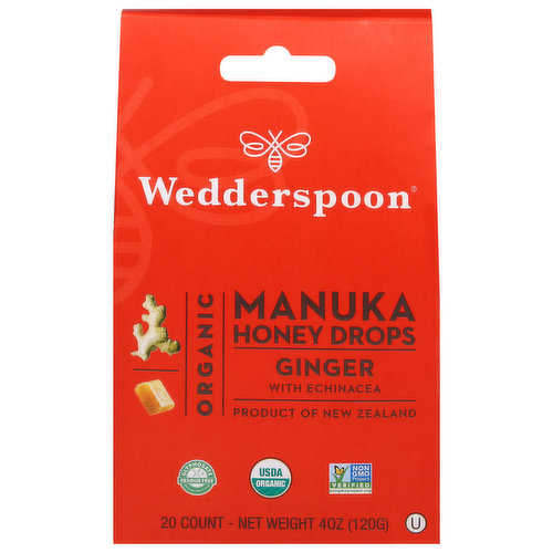 Wedderspoon Manuka Honey Drops, Organic, Ginger with Echinacea