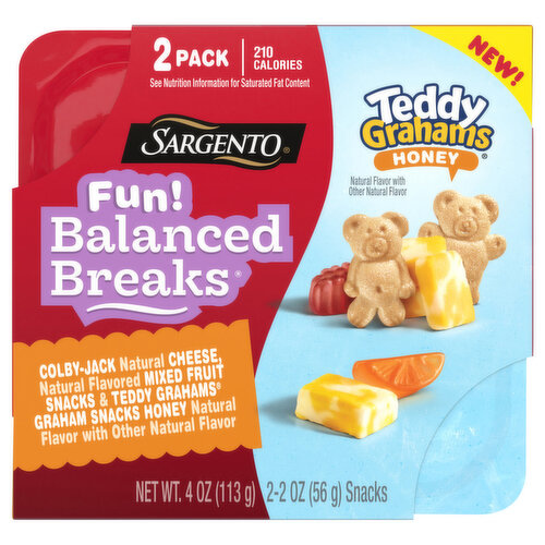 Sargento Balanced Breaks, Fun, Colby-Jack/Mixed Fruit Snacks/Teddy Grahams Graham Snacks Honey, 2 Pack