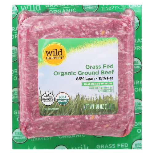 85% lean. 15% fat. Beef raised without added hormones, antibiotics. Live free with Wild Harvest. Wild Harvest beef is a complete selection of products that are sourced from responsible ranchers and raised without antibiotics or added hormones. Our ranchers take pride in producing the highest quality, best tasting products flavored by nature. Wild Harvest beef is pure and simple and supports your family's healthy and active lifestyle.