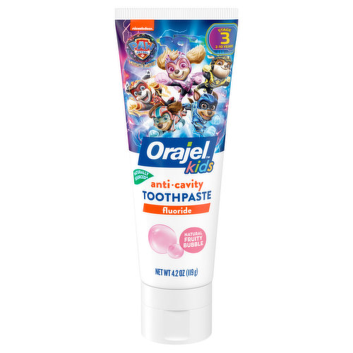 Orajel Kids Toothpaste, Anticavity, Fluoride, Paw Patrol, Natural Fruity Bubble, Stage 3