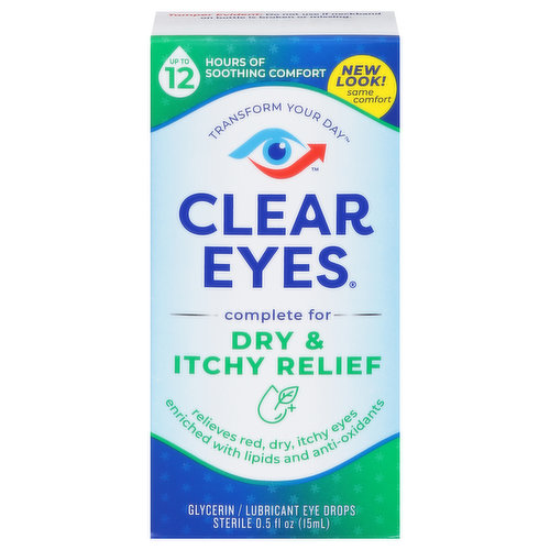 Clear Eyes Lubricant Eye Drops, Dry & Itchy Relief, Sterile