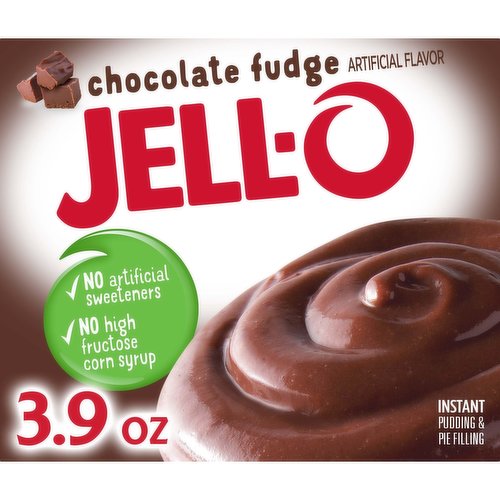 Jell-O Chocolate Fudge Instant Pudding Mix offers a delicious flavor, whether you eat it as a treat or use it as an ingredient in your favorite dessert recipes. The delicious chocolate fudge flavor tastes great as a pie filling, in cake mix or with a dollop of whipped cream topping. It contains no artificial sweeteners or high fructose corn syrup. The dessert is easy to make in just five minutes; simply stir milk into the pudding powder and allow to set. You will quickly have a delicious pudding that the entire family will enjoy. The 3.9 ounce box of Jell-O pudding mix comes individually packaged in a sealed pouch for freshness.