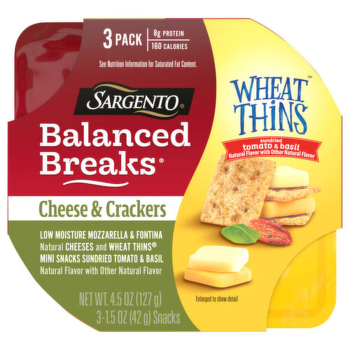 Sargento Balanced Breaks, Mozzarella & Fontina/Wheat Thins Sundried Tomato & Basil, Cheese & Crackers, 3 Pack