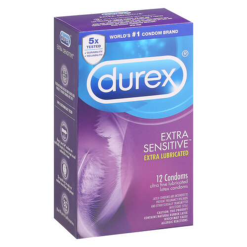 Durex Condoms, Extra Lubricated, Extra Sensitive