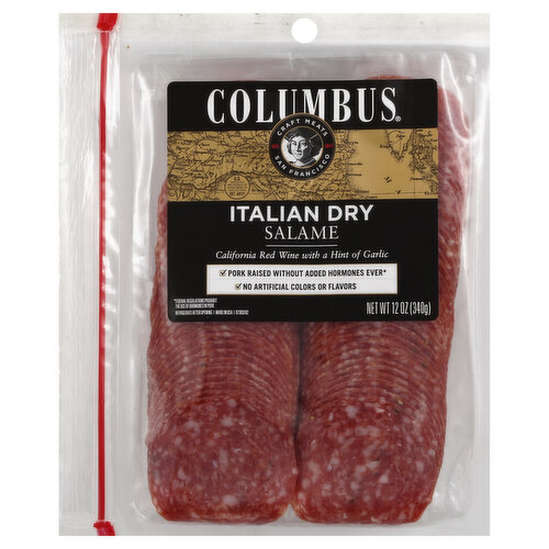 California red wine with a hint of garlic. No artificial colors or flavors. Gluten free. Craft meats. San Francisco. Est 1817. Since 1917, we have pursued our passion for craft meats with a deep respect for our San Francisco heritage and a stubborn commitment to making great meat. Pork raised without added hormones ever (Federal regulations prohibit the use of hormones is pork). No MSG. US inspected and passed by Department of Agriculture. www.ColumbusCraftMeats.com. Questions or Comments: www.ColumbusCraftMeats.com. 855-566-2800. Made in USA.
