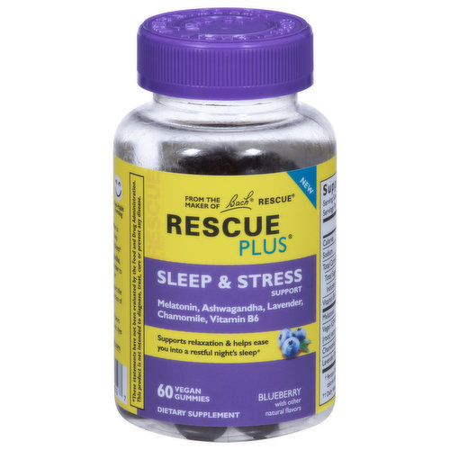 Rescue Plus Sleep & Stress Support, Blueberry, Vegan Gummies