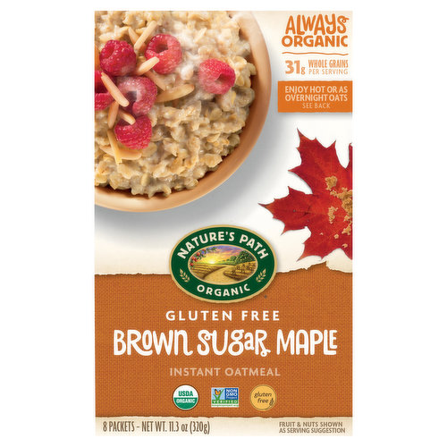 Nature's Path Organic Oatmeal, Gluten Free, Instant, Brown Sugar Maple