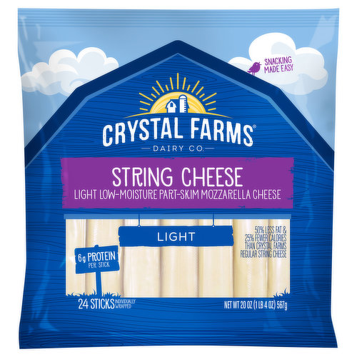 Crystal Farms String Cheese, Light, Part-Skim, Low-Moisture, Mozzarella