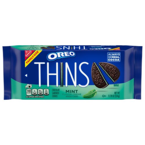 OREO OREO Thins Mint Creme Chocolate Sandwich Cookies, Family Size, 11.78 oz