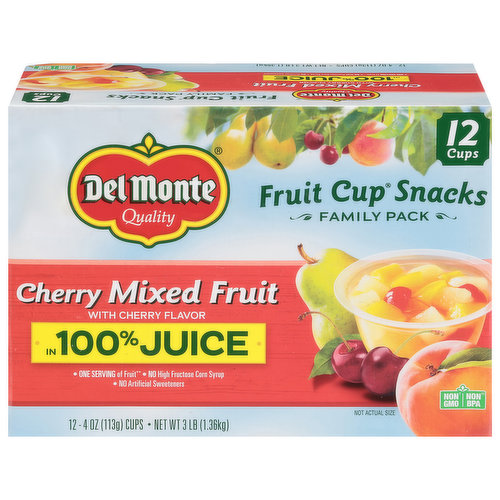 Del Monte Fruit Cup Snacks, Cherry Mixed Fruit, Family Pack