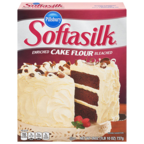 Why use cake flour? Softasilk Cake Flour is specially formulated for cake baking. It is milled from select soft wheat that gives cakes high volume, fine texture and delicate tenderness. Softasilk Cake Flour makes special cakes! Helpful Hints:  Ingredient Substitutions: Softasilk Cake Flour can be used in any cake recipe, even if it calls for all-purpose flour. Just use 1 cup plus 2 tablespoons cake flour for each cup of all-purpose flour in the recipe. For best results, use butter or margarine in your cake recipes. We do not recommend substituting vegetable oil spread for butter or margarine. Softasilk Cake Flour is pre-sifted. Simply spoon the flour lightly into a measuring cup and level with a spatula or knife. To substitute Softasilk Cake Flour for all-purpose flour, use 1 cup plus 2 tablespoons of cake flour for each cup of all-purpose flour in the recipe. There are approximately 6 cups of flour in this 26 oz. box.