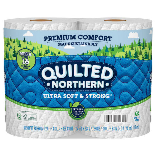 Quilted Northern Ultra Soft & Strong Bathroom Tissue, Unscented, Mega Rolls, 2-Ply