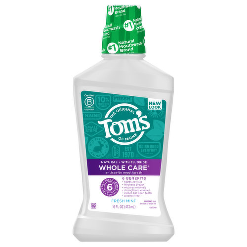 Tom's of Maine Whole Care Mouthwash, Anticavity, Fresh Mint