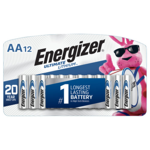 Energizer Ultimate Lithium Batteries, Lithium, AA, 12 Pack