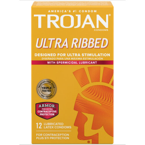 Trojan Stimulations Ultra Ribbed Spermicidal Condoms