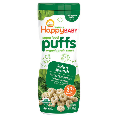 HappyBaby Organics Superfood Puffs, Kale & Spinach, Crawling Baby