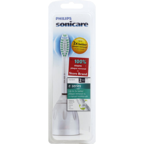 Sonicare. Up to 2x better plaque removal vs. store brands. Up to 100% more plaque removal vs store brand. Up to 2x better plaque removal vs a manual toothbrush. Screw-on system for: Essence; Extreme; Elite; Advance. Fits the natural shape of your teeth for a thorough clean. Fro best results use genuine Philips Sonicare brush heads. No. 1 recommended brand. FSC: Mix board. www.philips.com. www.philips.com/sonicare. Recyclable packaging material. Developed in the USA. Made by Philips in China.