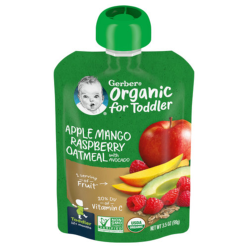 Gerber Organic for Toddler Oatmeal, Apple Mango Raspberry, Toddler (12+ Months)