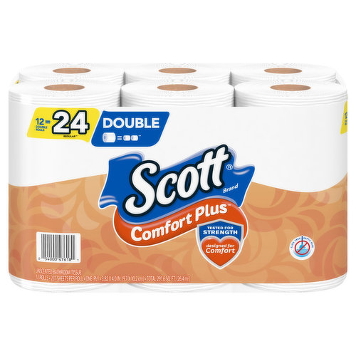 Scott Comfort Plus Bathroom Tissue, Unscented, Mega Rolls, One Ply