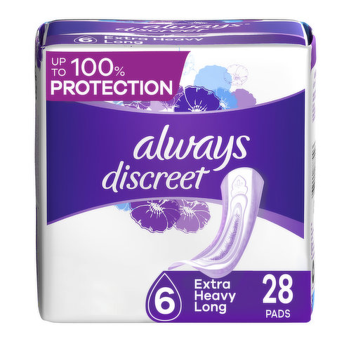 Always Discreet Discreet Always Discreet Pads, Extra Heavy Absorbency, Long Length, 28 Count