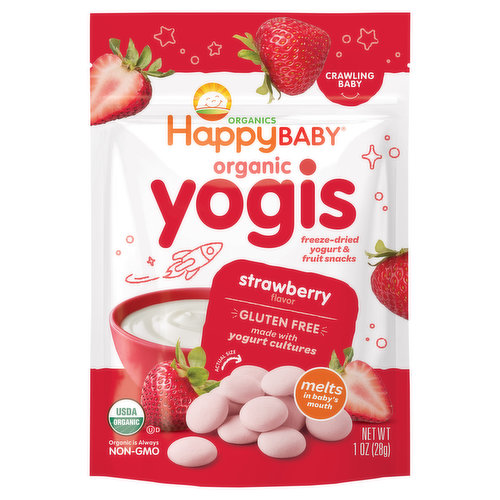 HappyBaby Organics Yogis, Organic, Strawberry Flavor, Crawling Baby