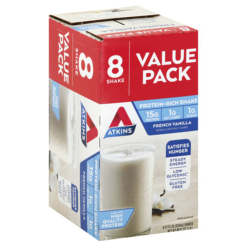 Atkins Atkins Creamy Vanilla Protein Shake, High Protein, Low Glycemic, Low Carb, Low Sugar, Keto Friendly, 8 Count