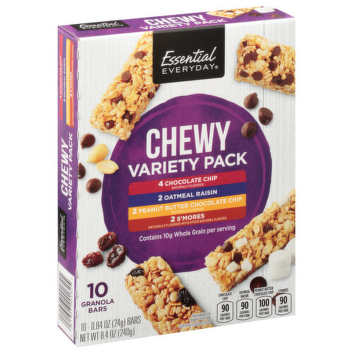 Essential Everyday Granola Bars, Chocolate Chip, Oatmeal Raisin, Peanut Butter Chocolate Chip, S'mores, Chewy, Variety Pack