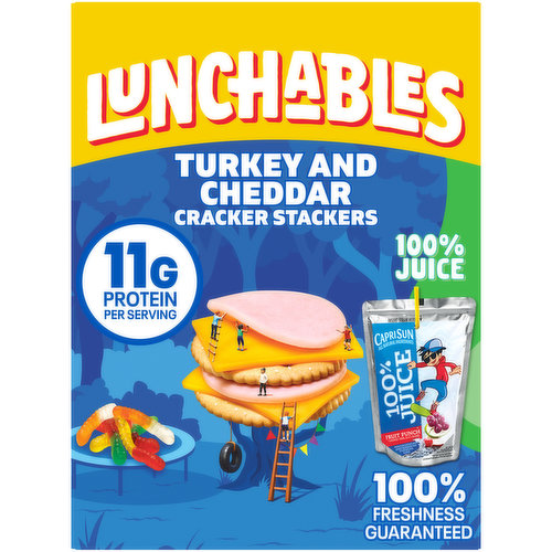 Lunchables Turkey & Reduced Fat Cheddar Cheese Cracker Stackers Meal Kit with Capri Sun Fruit Punch 100% Juice Drink & Gummy Worms