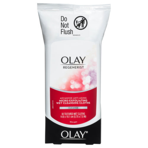 Olay Regenerist Wet Cleansing Cloths, Advanced, Anti-Aging, Micro-Exfoliating