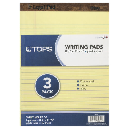 Tops Writing Pads, Canary, Legal Rule, 3 Pack