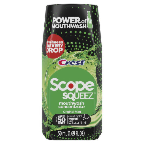 Crest Squeez Squeez Mouthwash Concentrate, Original Mint Flavor, Up to 50 Uses, 50 mL Bottle