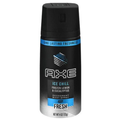 Frozen lemon & eucalyptus. Long lasting freshness. Keep your cool when things heat up.  axe.com. Questions/Comments? 1-800-450-7580; axe.com. SmartLabel app enabled Made in Mexico.