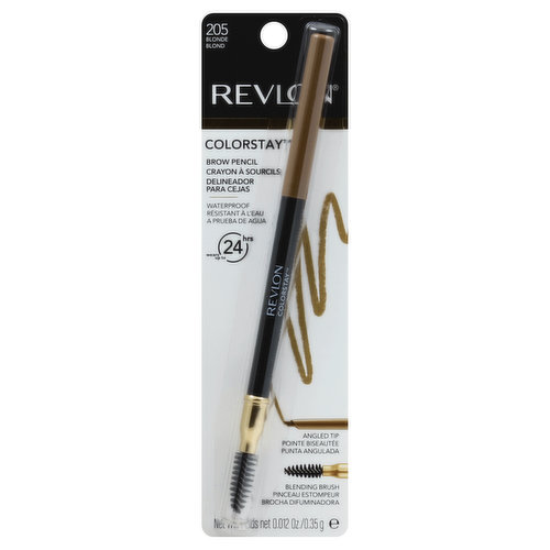 Wears up to 24 hrs. Angled tip. Blending brush. Soft, blendable color to fill and define brows. Revlon.com. Made in USA with US and non-US components.