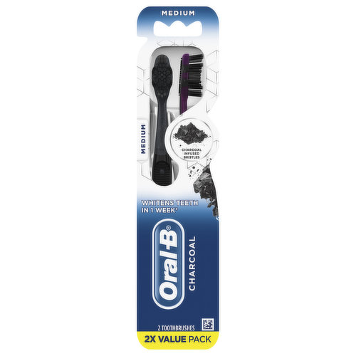 Oral-B Toothbrushes, Charcoal, Medium, 2X Value Pack