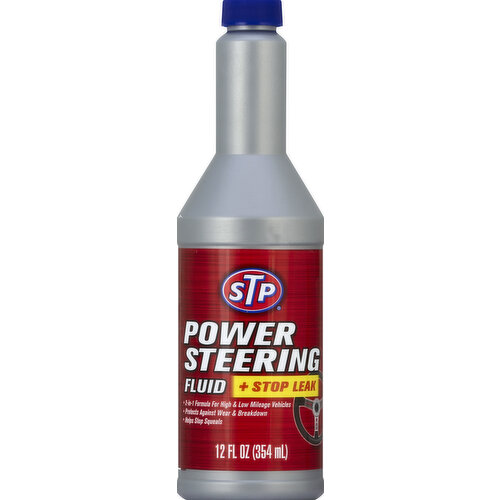 2-in-1 formula for high & low mileage vehicles. Protects against wear & breakdown. Helps top squeals. STP Power Steering Fluid + Stop Leak is scientifically engineered to reduce fluid loss caused by seals that leak due to wear or shrinkage. Contains zinc diakyl dithiophosphate (ZDDP) anti-wear agent to help protect against wear and pump breakdown. Contains foam inhibitors to help provide quiet, efficient pump operation. Contains corrosion inhibitors to help fight corrosive attack. Contains seal swell agent and conditioner to help revitalize dried, hardened and shrunken seals. Can be used instead of regular power steering fluid as preservative maintenance. Compatible with all approved power steering fluids. Questions or comments? Visit www.stp.com or call 1-888-Go4-Stp1 in USA. Made in USA.
