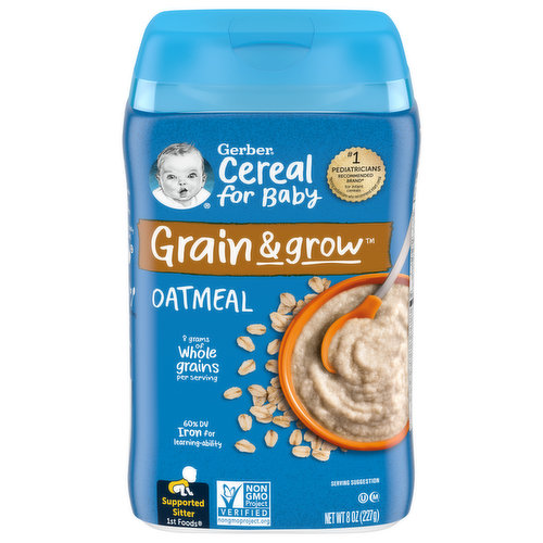 Gerber Cereal for Baby Oatmeal, Grain & Grow, Supported Sitter 1st Foods